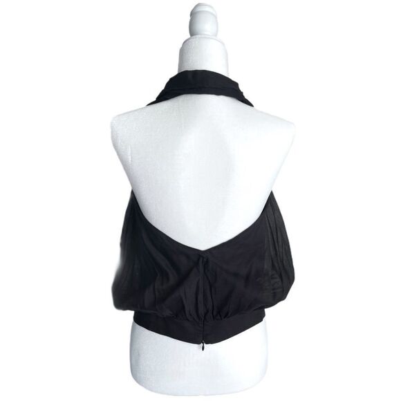 FERRAGAMO Black Halter Neck Top in Cotton Voile - Picture 3 of 11